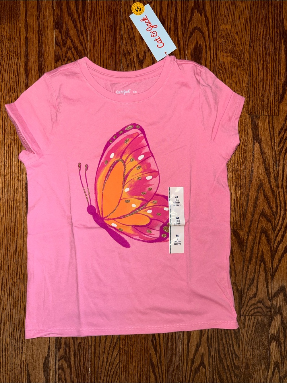 Cat & Jack Pink Tee with Orange & Magenta Butterfly